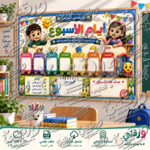 لوحة أيام الأسبوع – أصدقاء المدرسة | تصميم جاهز للطباعة