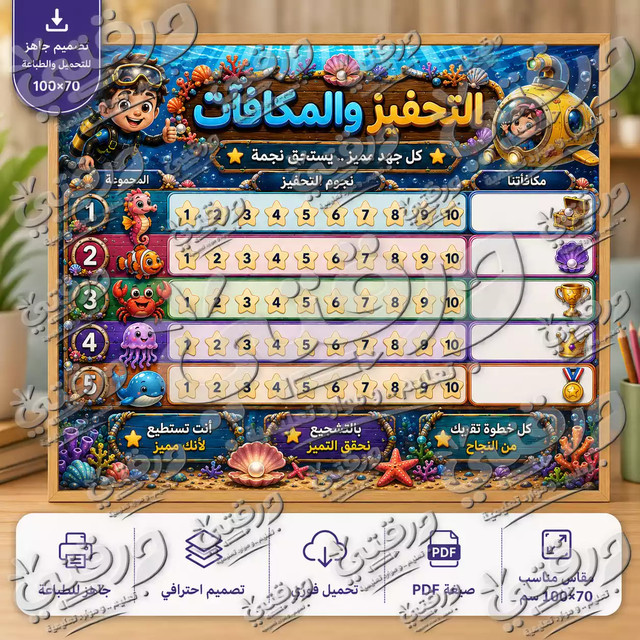 لوحة التحفيز و المكافآت – أبطال البحار | تصميم جاهز للطباعة
