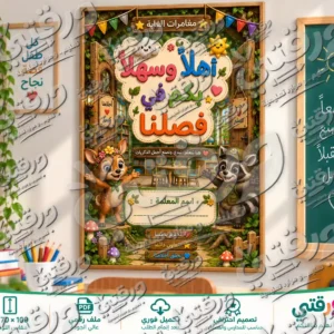 لوحة إسم الفصل – أبطال الغابة | تصميم جاهز للطباعة