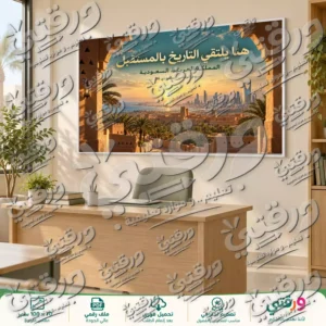 لوحة هنا يلتقي التاريخ بالمستقبل لليوم الوطني السعودي 96