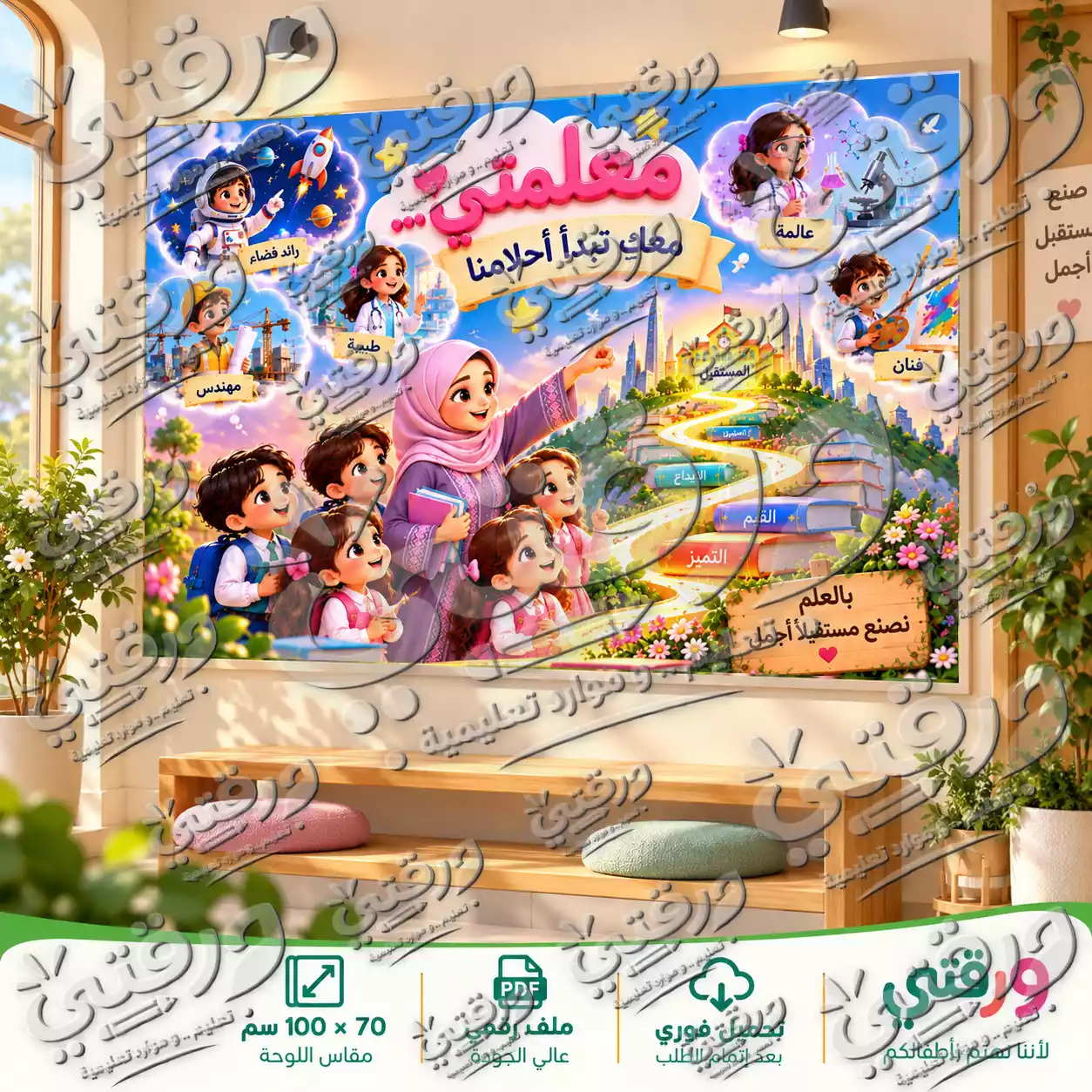 لوحة معلمتي معك تبدأ أحلامنا